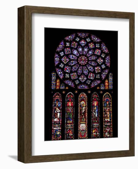 Rose Window, Stained Glass Windows in North Transept, Chartres Cathedral, UNESCO World Heritage Sit-Nick Servian-Framed Photographic Print