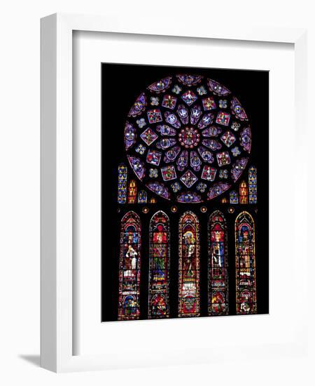 Rose Window, Stained Glass Windows in North Transept, Chartres Cathedral, UNESCO World Heritage Sit-Nick Servian-Framed Photographic Print