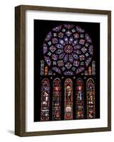 Rose Window, Stained Glass Windows in North Transept, Chartres Cathedral, UNESCO World Heritage Sit-Nick Servian-Framed Photographic Print