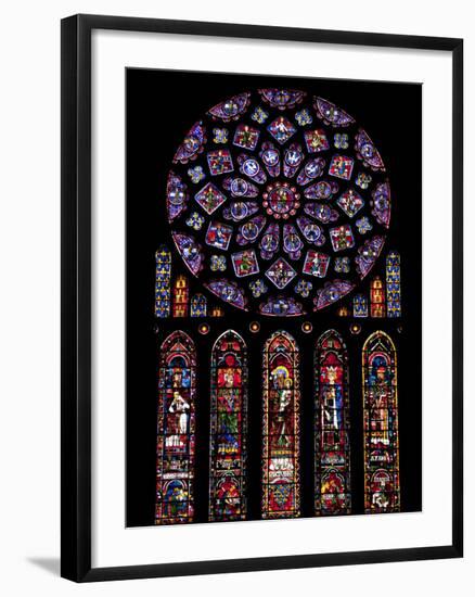 Rose Window, Stained Glass Windows in North Transept, Chartres Cathedral, UNESCO World Heritage Sit-Nick Servian-Framed Photographic Print