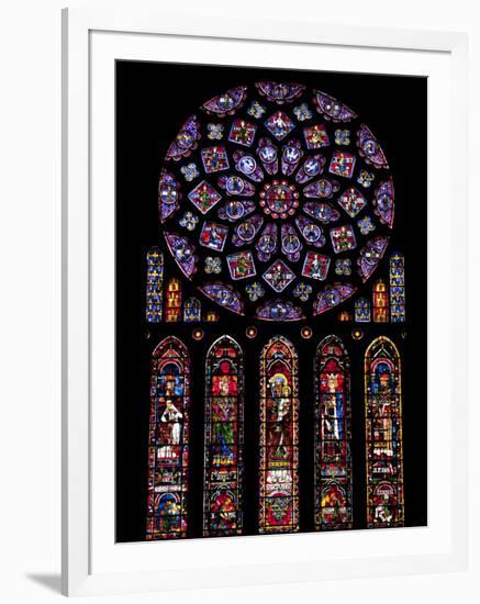 Rose Window, Stained Glass Windows in North Transept, Chartres Cathedral, UNESCO World Heritage Sit-Nick Servian-Framed Photographic Print