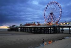 Big Wheel and Amusements on Central Pier at Sunset with Young Women Looking On, Lancashire, England-Rosemary Calvert-Mounted Photographic Print