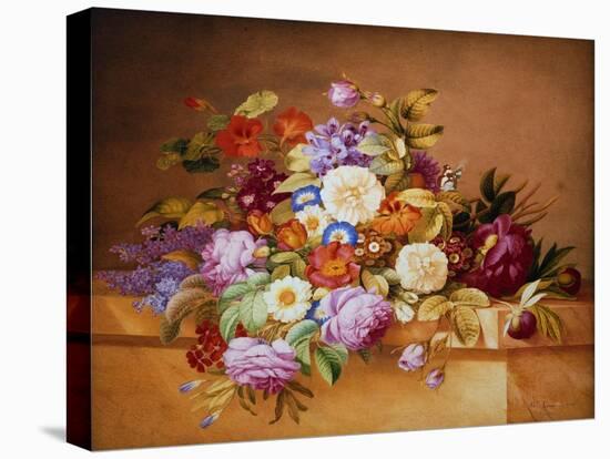 Rosen und andere Blumen auf einem Sims-Alexandre Couronne-Stretched Canvas