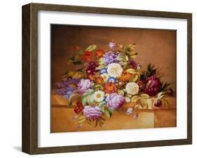 Rosen und andere Blumen auf einem Sims-Alexandre Couronne-Framed Giclee Print
