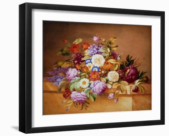 Rosen und andere Blumen auf einem Sims-Alexandre Couronne-Framed Giclee Print