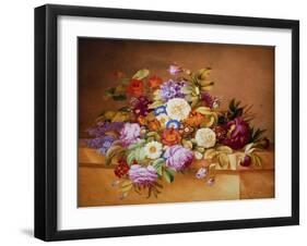 Rosen und andere Blumen auf einem Sims-Alexandre Couronne-Framed Giclee Print