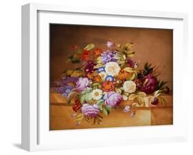 Rosen und andere Blumen auf einem Sims-Alexandre Couronne-Framed Giclee Print