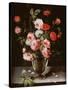 Roses and Carnations in a Glass Vase on a Stone Ledge-Ambrosius Brueghel-Stretched Canvas