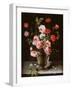 Roses and Carnations in a Glass Vase on a Stone Ledge-Ambrosius Brueghel-Framed Giclee Print