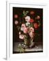 Roses and Carnations in a Glass Vase on a Stone Ledge-Ambrosius Brueghel-Framed Giclee Print