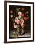 Roses and Carnations in a Glass Vase on a Stone Ledge-Ambrosius Brueghel-Framed Giclee Print