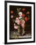 Roses and Carnations in a Glass Vase on a Stone Ledge-Ambrosius Brueghel-Framed Giclee Print