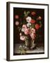 Roses and Carnations in a Glass Vase on a Stone Ledge-Ambrosius Brueghel-Framed Giclee Print