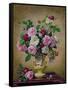 Roses and Dahlias in a Ceramic Vase-Albert Williams-Framed Stretched Canvas