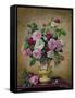 Roses and Dahlias in a Ceramic Vase-Albert Williams-Framed Stretched Canvas