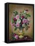 Roses and Dahlias in a Ceramic Vase-Albert Williams-Framed Stretched Canvas