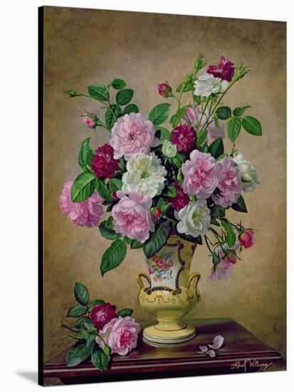 Roses and Dahlias in a Ceramic Vase-Albert Williams-Stretched Canvas