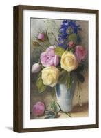 Roses and Delphinium in a Vase-Charles Slater-Framed Giclee Print