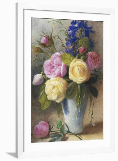 Roses and Delphinium in a Vase-Charles Slater-Framed Giclee Print