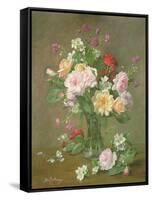 Roses and Gardenias in a glass vase-Albert Williams-Framed Stretched Canvas