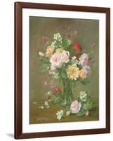 Roses and Gardenias in a glass vase-Albert Williams-Framed Giclee Print