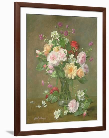 Roses and Gardenias in a glass vase-Albert Williams-Framed Giclee Print