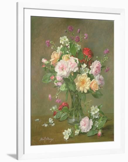 Roses and Gardenias in a glass vase-Albert Williams-Framed Giclee Print