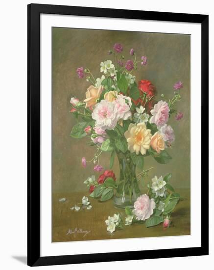 Roses and Gardenias in a glass vase-Albert Williams-Framed Giclee Print