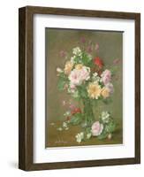 Roses and Gardenias in a glass vase-Albert Williams-Framed Giclee Print