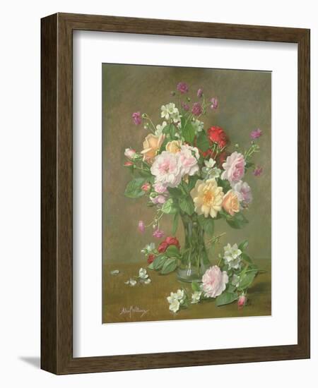 Roses and Gardenias in a glass vase-Albert Williams-Framed Giclee Print