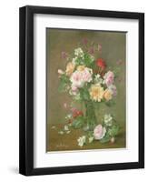 Roses and Gardenias in a glass vase-Albert Williams-Framed Giclee Print