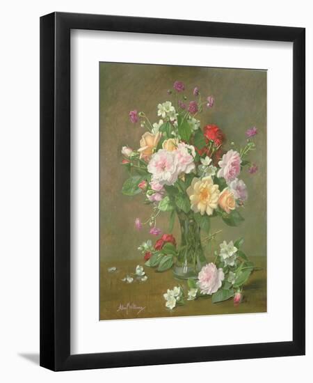 Roses and Gardenias in a glass vase-Albert Williams-Framed Giclee Print