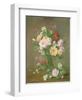 Roses and Gardenias in a glass vase-Albert Williams-Framed Giclee Print