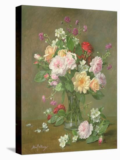Roses and Gardenias in a glass vase-Albert Williams-Stretched Canvas