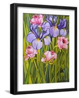 Roses and Irises in the Garden,2003-Joan Thewsey-Framed Giclee Print