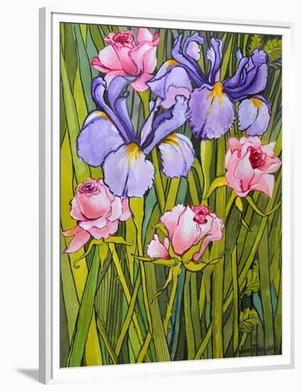 Roses and Irises in the Garden,2003-Joan Thewsey-Framed Premium Giclee Print