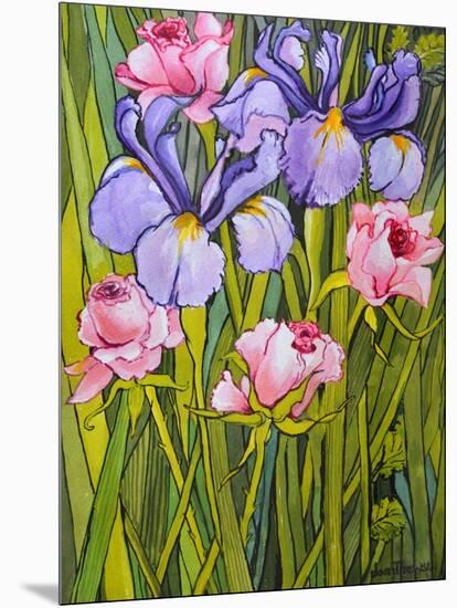 Roses and Irises in the Garden,2003-Joan Thewsey-Mounted Premium Giclee Print