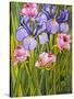 Roses and Irises in the Garden,2003-Joan Thewsey-Stretched Canvas