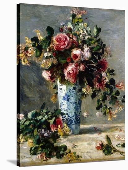 Roses and Jasmine in a Delft Vase, 1880-1881-Pierre-Auguste Renoir-Stretched Canvas