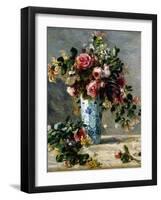 Roses and Jasmine in a Delft Vase, 1880-1881-Pierre-Auguste Renoir-Framed Giclee Print