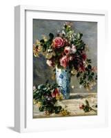 Roses and Jasmine in a Delft Vase, 1880-1881-Pierre-Auguste Renoir-Framed Giclee Print