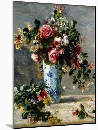 Roses and Jasmine in a Delft Vase, 1880-1881-Pierre-Auguste Renoir-Mounted Giclee Print