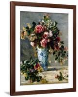 Roses and Jasmine in a Delft Vase, 1880-1881-Pierre-Auguste Renoir-Framed Giclee Print