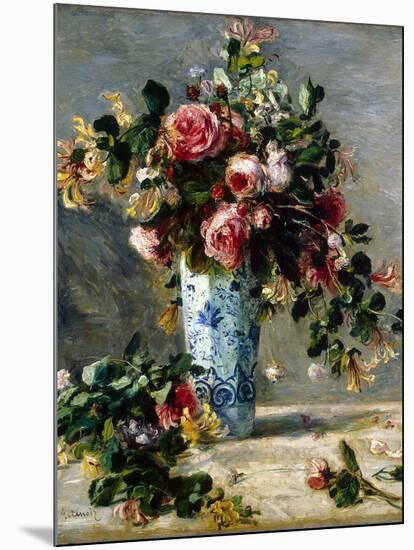 Roses and Jasmine in a Delft Vase, 1880-1881-Pierre-Auguste Renoir-Mounted Giclee Print