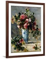 Roses and Jasmine in a Delft Vase, 1880-1881-Pierre-Auguste Renoir-Framed Giclee Print