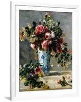 Roses and Jasmine in a Delft Vase, 1880-1881-Pierre-Auguste Renoir-Framed Giclee Print