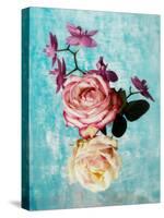 Roses and Orchid on Light Blue Textured Background-Alaya Gadeh-Stretched Canvas