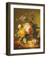 Roses and Other Flowers in a Basket on a Marble Ledge, C.1742-Jan van Huysum-Framed Giclee Print
