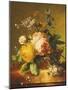 Roses and Other Flowers in a Basket on a Marble Ledge, C.1742-Jan van Huysum-Mounted Giclee Print