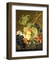 Roses and other Flowers in a Basket on a Marble Ledge-Jan van Huysum-Framed Giclee Print